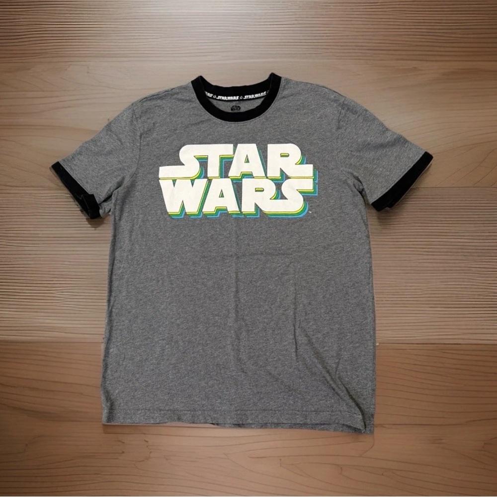 Official Disney Star Wars Retro Logo Ringer Tee - Heather Grey - Medium (M)